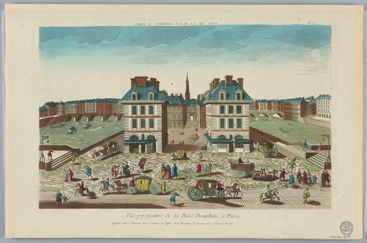 Peep-show, Vista Perspectiva de la Plaza Dauphine en París, No. 71 de Unknown artist