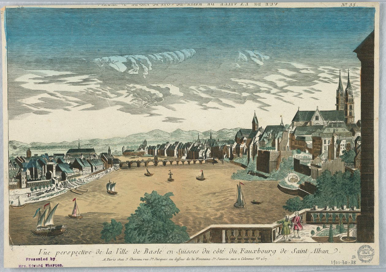 Peep-show, Vue Perspective de la Ville de Basle en Suisses du Cote du Fauxbourg de Saint Alban, No. 33 de Unknown artist