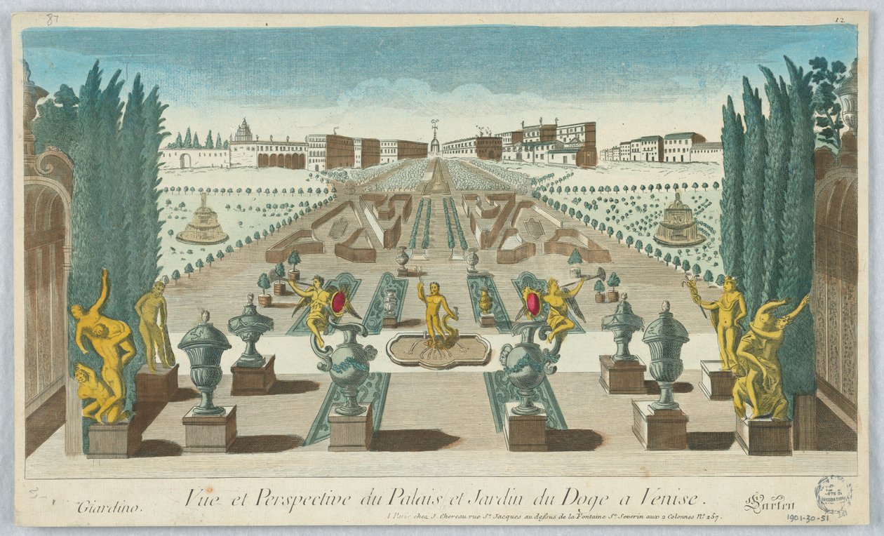 Peep-show, Vista y Perspectiva del Palacio y Jardín del Dogo en Venecia, Giardino, Gartea, 12 de Unknown artist
