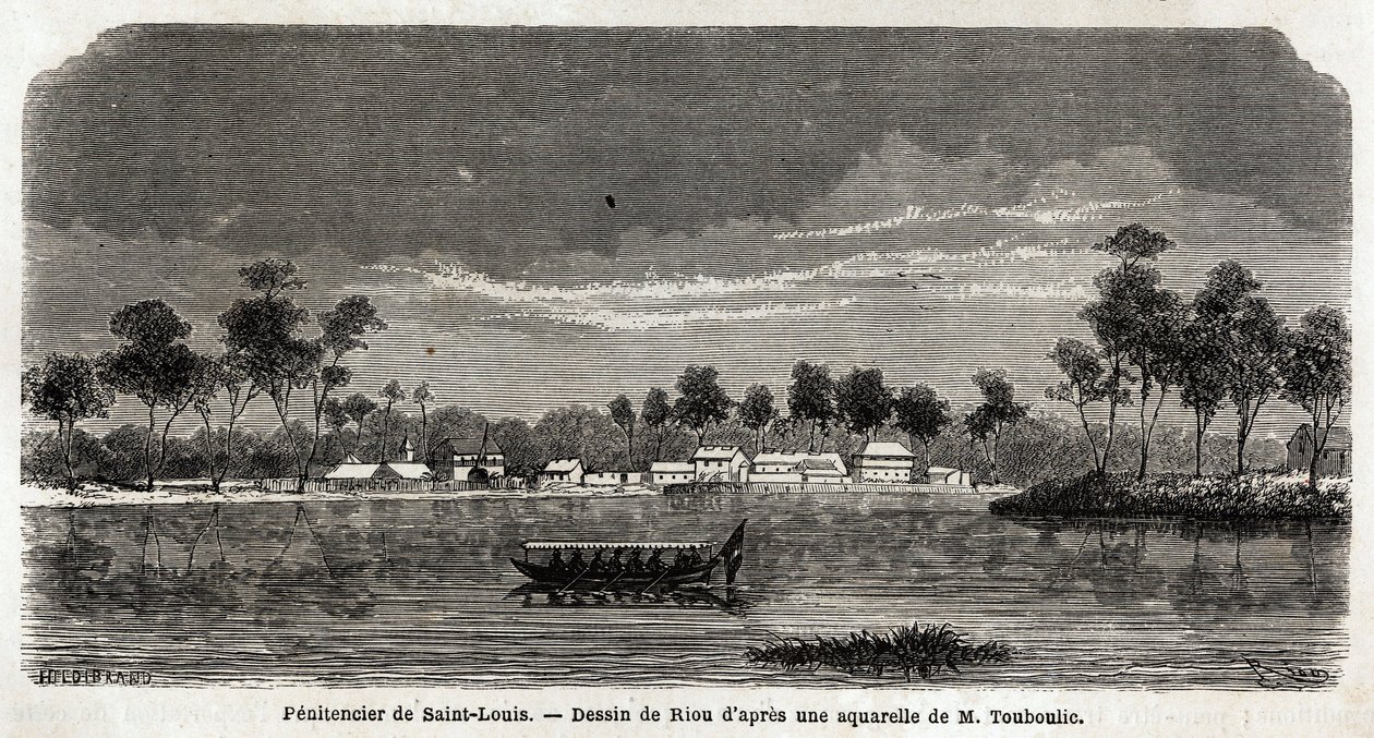 Penitenciaría de Saint Louis de la Guayana Francesa, organizada exclusivamente para la tala en nombre del gobierno, establecida en 1859 como una extensión de la penitenciaría de Saint Laurent que se volvió insuficiente, eran completamente independientes, p de Unknown artist
