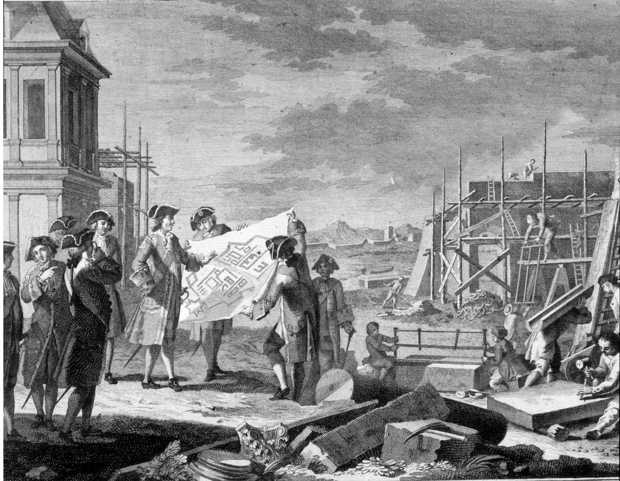 Pedro el Grande supervisa los trabajos de fundación de San Petersburgo de Unknown artist