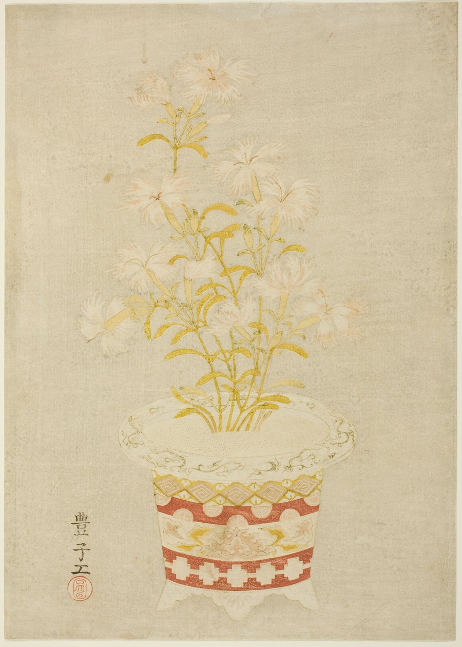 Rosas en maceta de porcelana de Unknown artist