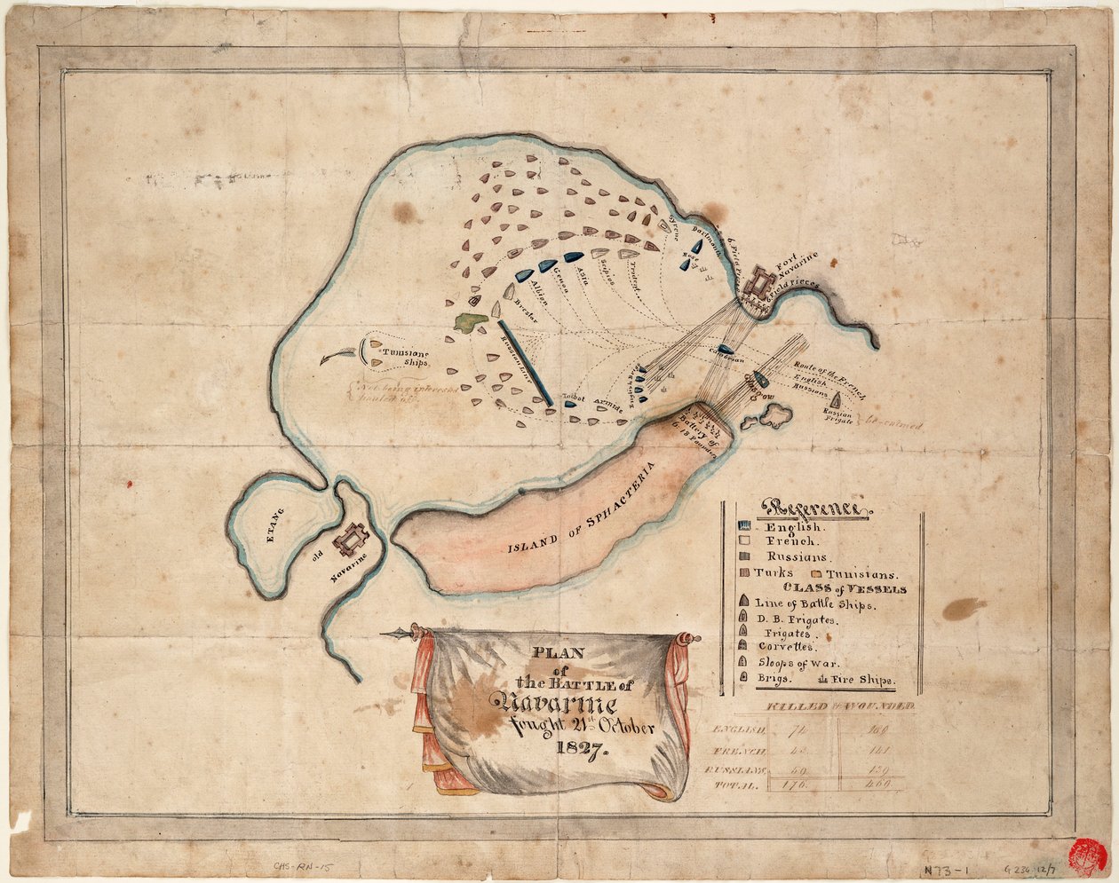 Plano de la batalla de Navarino, 21 de octubre de 1827 de Unknown artist