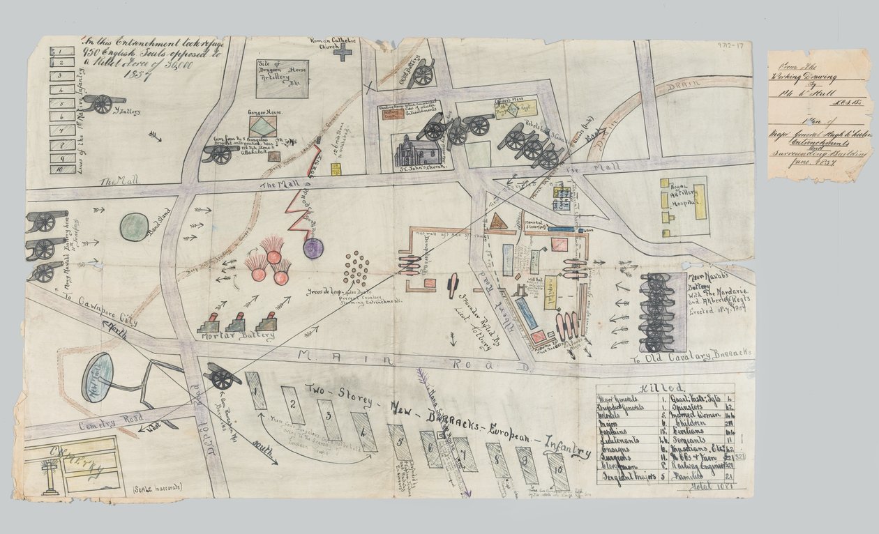 Plano de las trincheras en Cawnpore, junio de 1857 de Unknown artist