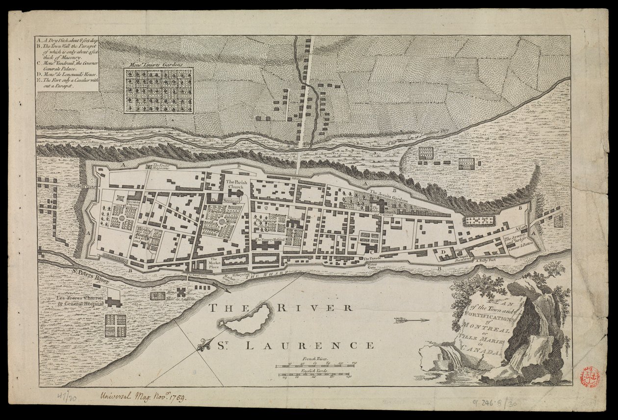 Plano de la ciudad y fortificaciones de Montral o Villa Marie en Canadá de Unknown artist