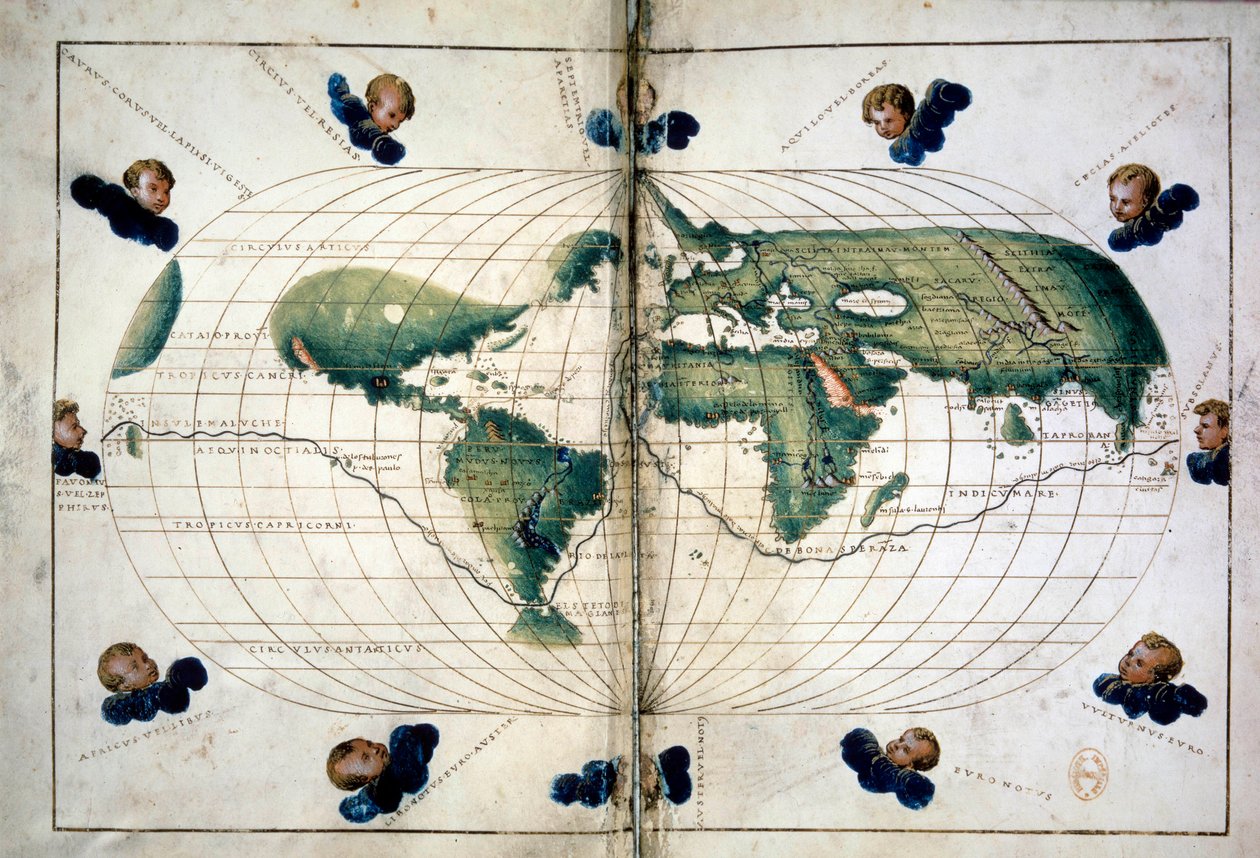 Planisferio (o mapa del mundo). Carta geográfica del Atlas de Battista Agnese (1500-1564), circa 1543. París, B.N. de Unknown artist