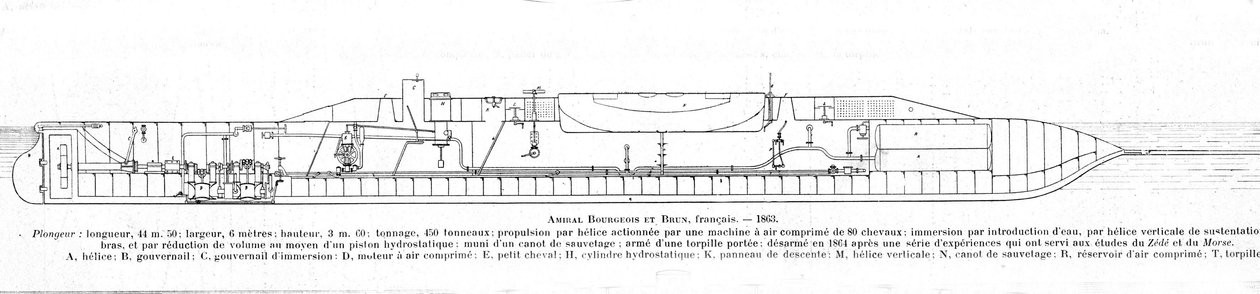 Placa que representa el submarino francés Bourgeois y marrón de Unknown artist