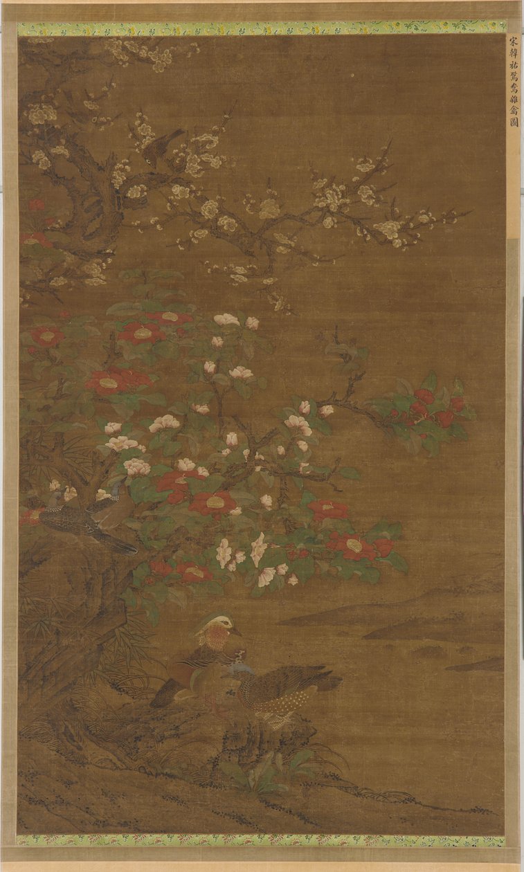 Flores de ciruelo, camelias y patos mandarines de Unknown artist