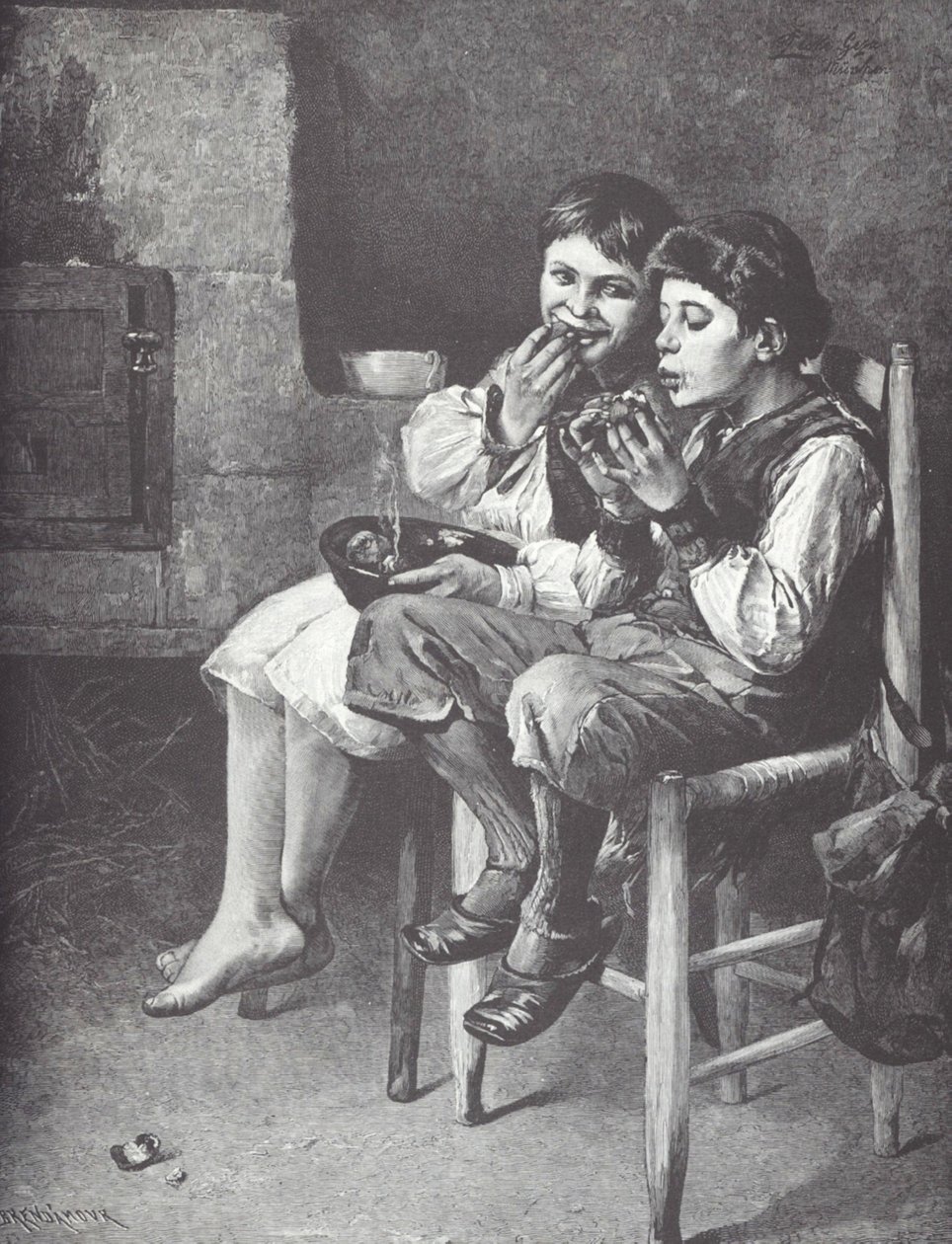 Niños pobres comiendo, finales del siglo XIX de Unknown artist