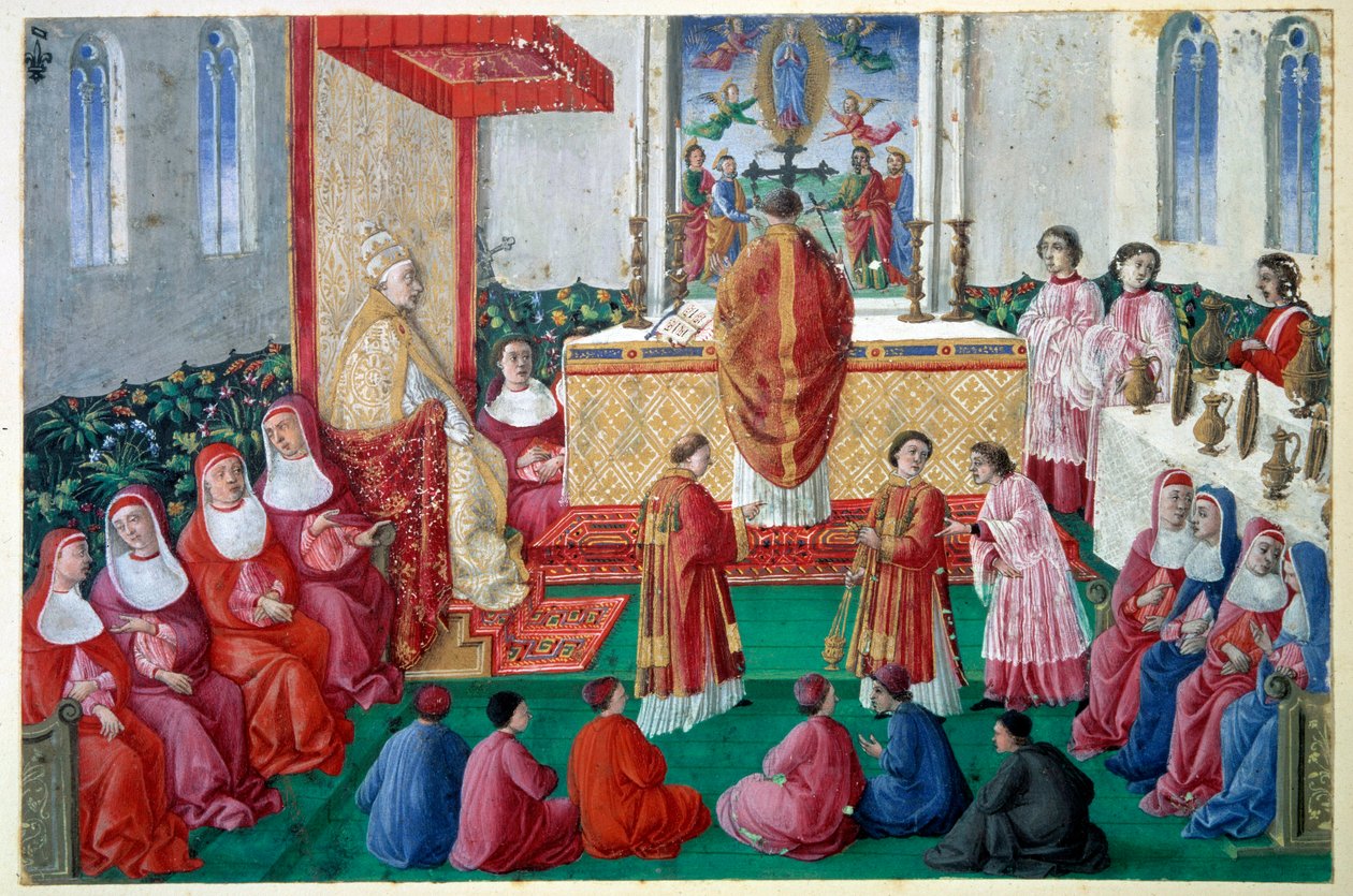 El Papa Sixto IV (1414-1484) asiste a misa en la Capilla Sixtina del Vaticano de Unknown artist