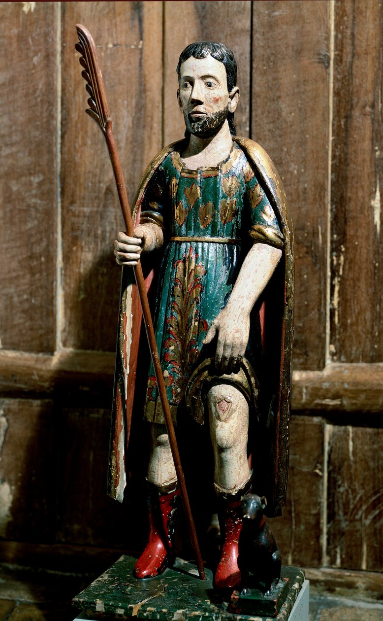 Arte popular: San Roque. El santo lleva el bubón de la peste en su pierna. Escultura anónima del siglo XVIII. Sao Paulo, Museo de Arte de Unknown artist
