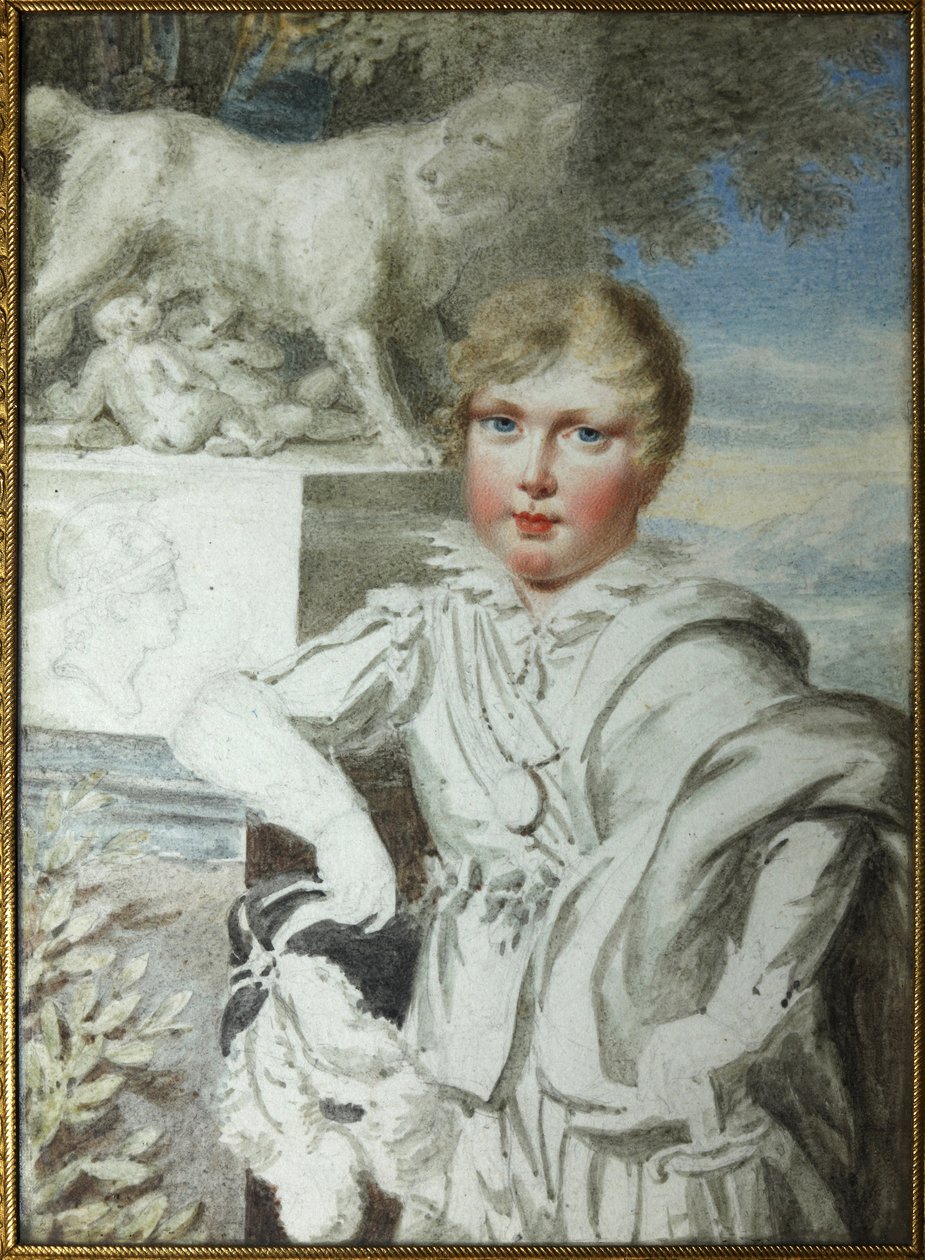 ""Retrato del príncipe Napoleón Francois Bonaparte (1811-1832) de niño"" Retrato del rey de Roma Napoleón II, duque de Reichstadt (1811-1832) Hijo del emperador Napoleón I (1769-1821) - Acuarela anónima hacia 1820 colección Podstanitsky de Unknown artist