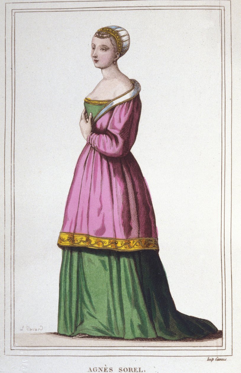 Retrato de Agnes Sorel (1422-1450) (Dama de Beaute-sur-Marne). Favorita del Rey Carlos VII. Grabado de 1830 de Unknown artist
