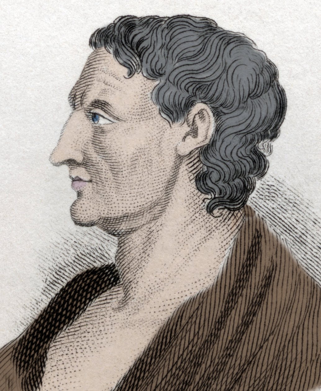 Retrato de Aristóteles conocido como el Estagirita, en griego Aristóteles, filósofo griego (384 a.C. a 322 a.C.). Grabado del siglo XIX. de Unknown artist
