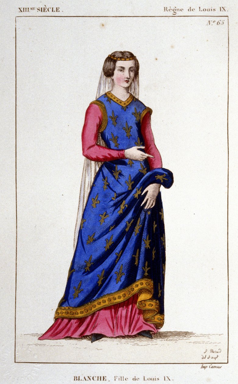 Retrato de Blanca (1252 - 1320), hija de Luis IX (San Luis), esposa de Alfonso X, rey de Castilla. Grabado de 1830 de Unknown artist