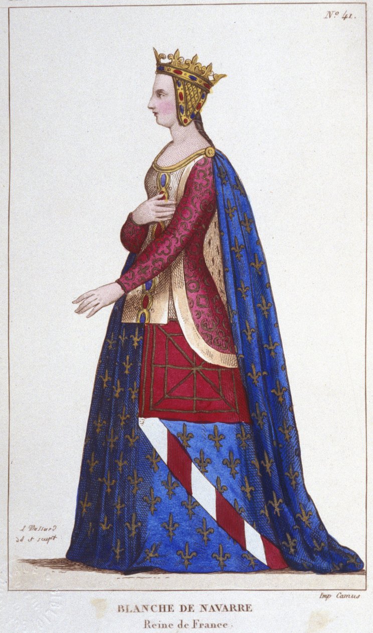 Retrato de Blanca de Navarra (1224 -1283) Reina de Francia Esposa de Juan I el Rojo en 1236. Grabado de 1830 de Unknown artist