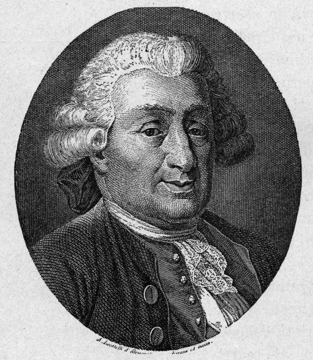 Retrato de Carlo Goldoni (1707 - 1793) autor cómico italiano. Grabado del siglo XIX por A. Locatelli de Unknown artist