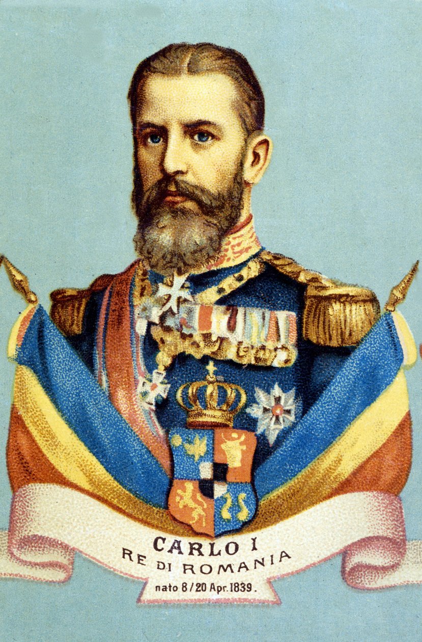 Retrato de Carlos I (Carol I) (1839-1914), rey de Rumania. Cromolitografía del siglo XIX de Unknown artist