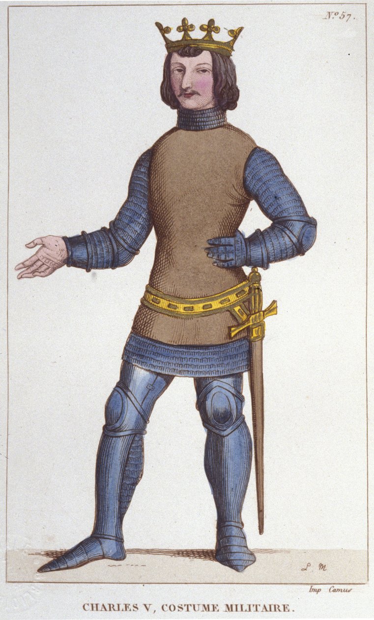 Retrato de Carlos V el Sabio en traje militar (1338 - 1380). Grabado de 1830 de Unknown artist
