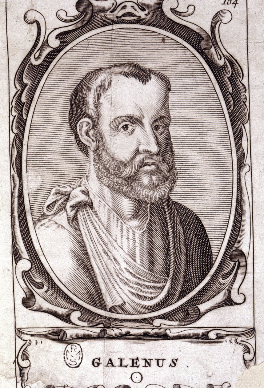 Retrato de Claudio Galeno (v. 131 - v. 201), médico griego. Grabado del siglo XVIII de Unknown artist