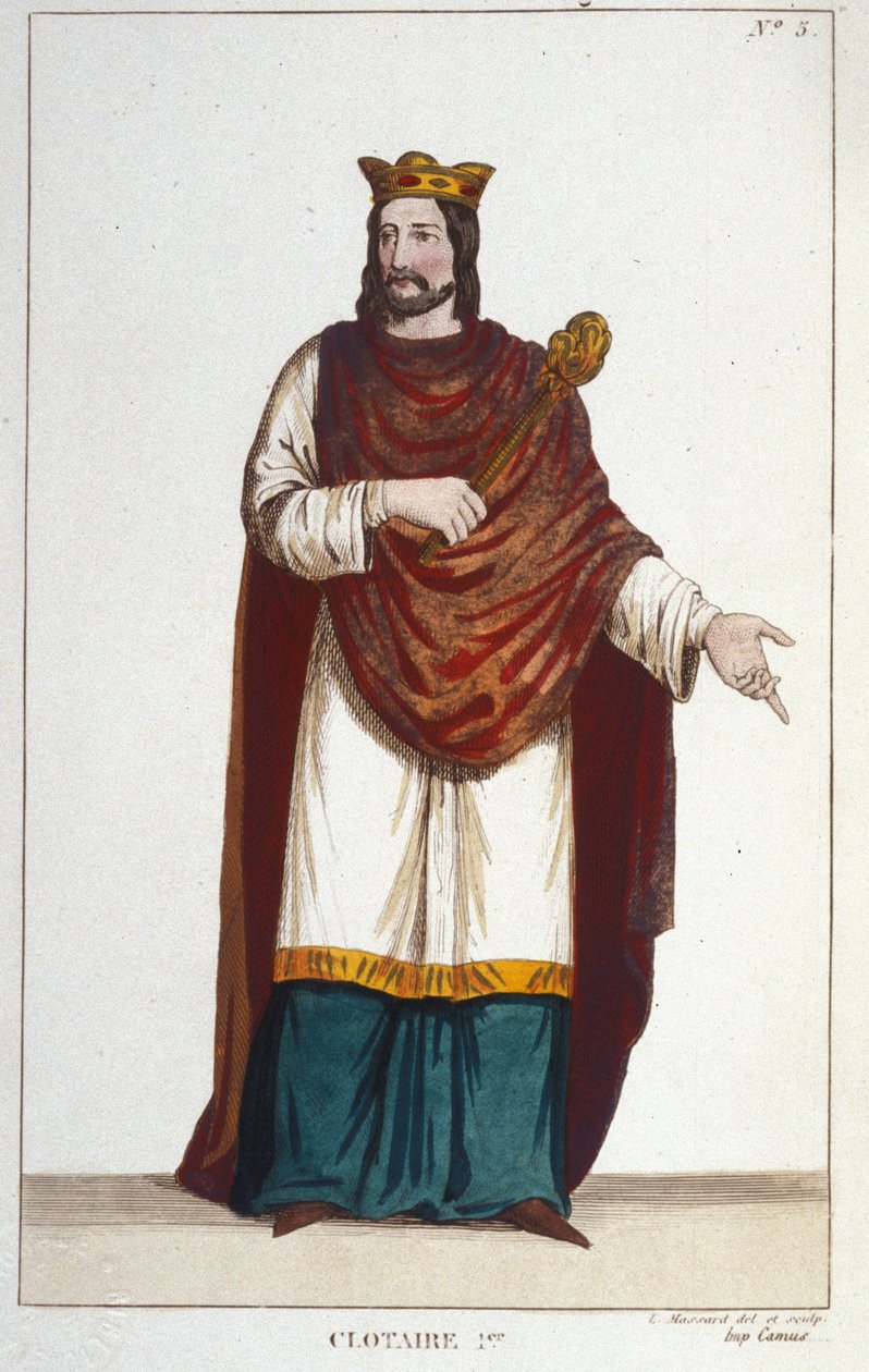Retrato de Clotario I (497 - 561), Rey de Neustria y Rey de los Francos. grabado de 1830 de Unknown artist