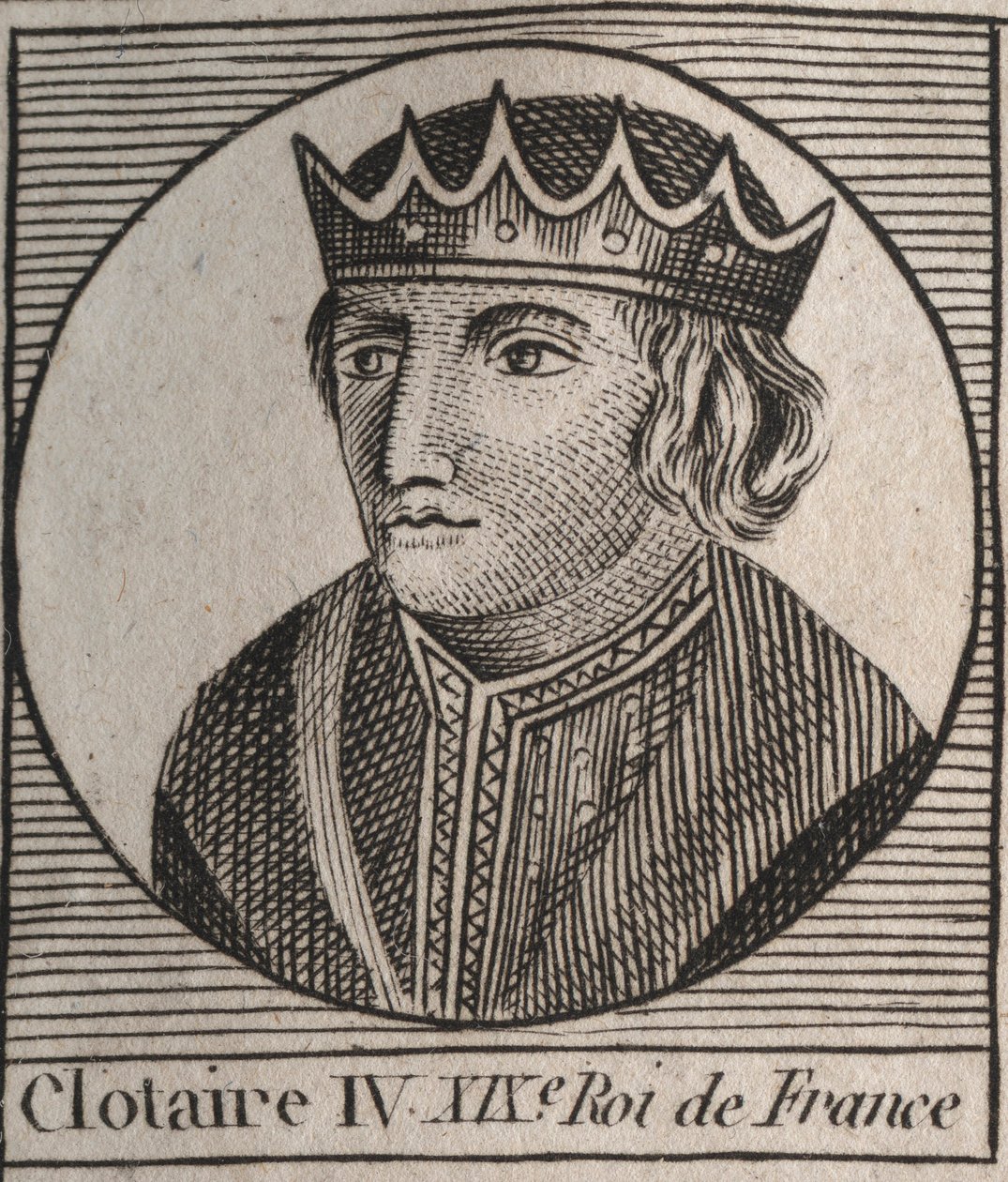 Retrato de Clotario IV (ca. 685-719), Rey de los Francos de Austrasia de 717 a 719 - grabado de “Instruction sur l