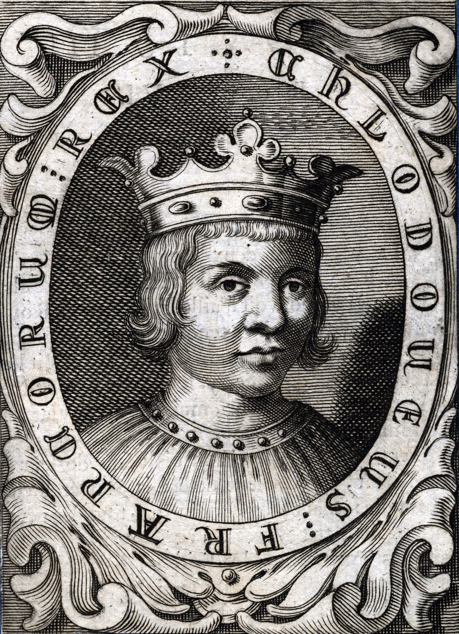 Retrato de Clodoveo III (? - 695), Rey de Austrasia. Grabado del siglo XVIII de Unknown artist