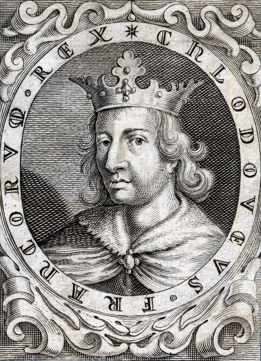 Retrato de Clodoveo II (? - 657), Rey de Neustria, Borgoña y Austrasia. Grabado del siglo XVIII. de Unknown artist