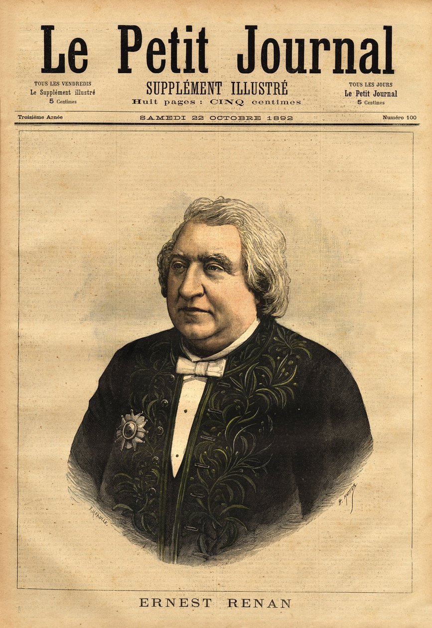 Retrato de Ernest Renan (1823-1892), escritor, filólogo, filósofo e historiador. Autor popular de "La vida de Jesús", que contiene esta controvertida biografía de Jesús, redactada como la de un hombre ordinario y que la Biblia debe ser críticamente de Unknown artist