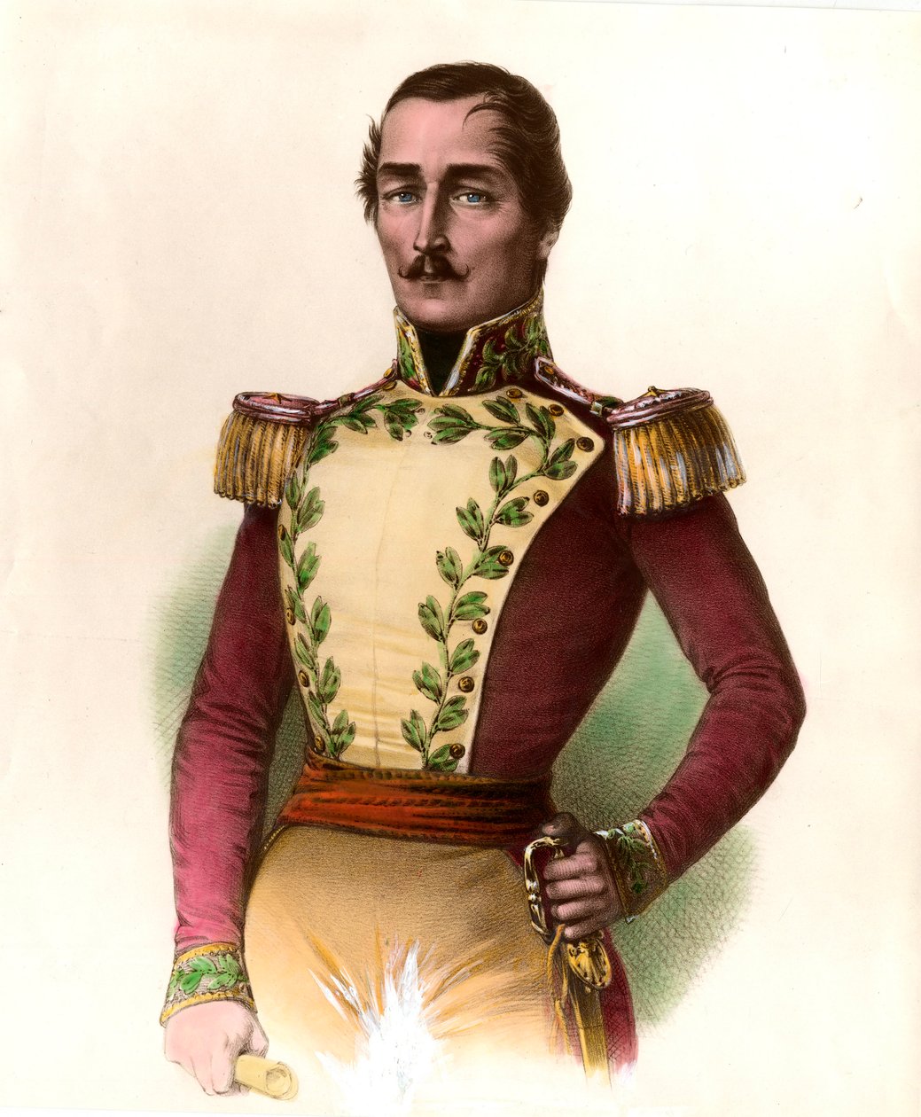 Retrato del General Santander (Francisco de Paula) (1782-1840), militar y estadista colombiano, héroe de la independencia de 1819. Grabado de 1836 de Unknown artist