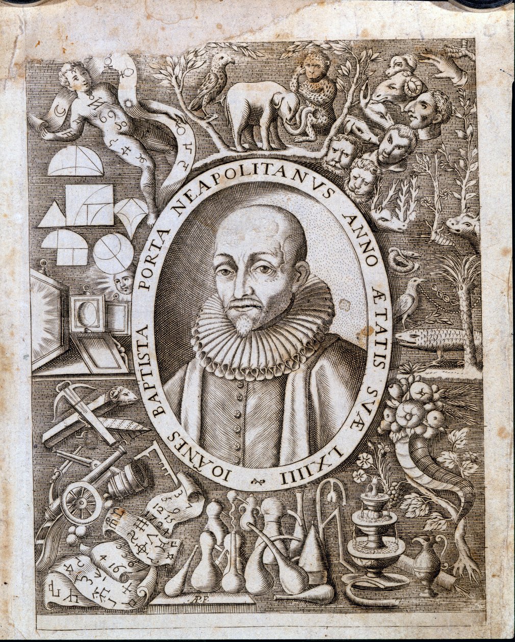 Retrato de Giambattista (Juan el Bautista, Juan el Bautista) della Porta (1535 - 1615) en el frontispicio de “Magiae Naturalis”. Siglo XVII. de Unknown artist