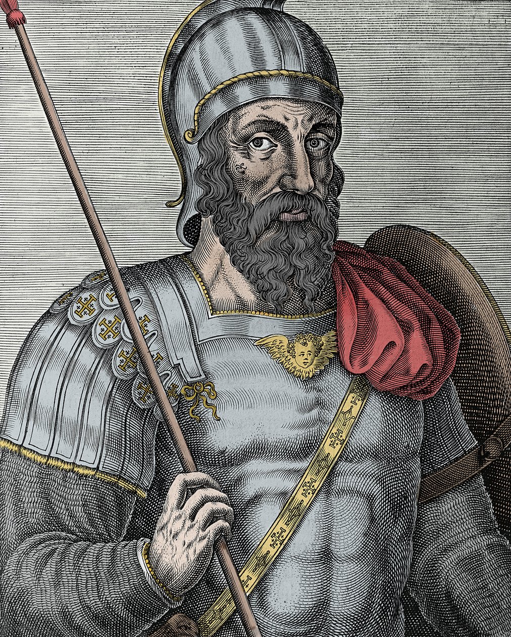 Retrato de Godofredo de Bouillon (1040/61-1100), caballero franco, uno de los líderes de la Primera Cruzada (grabado del siglo XVI) de Unknown artist