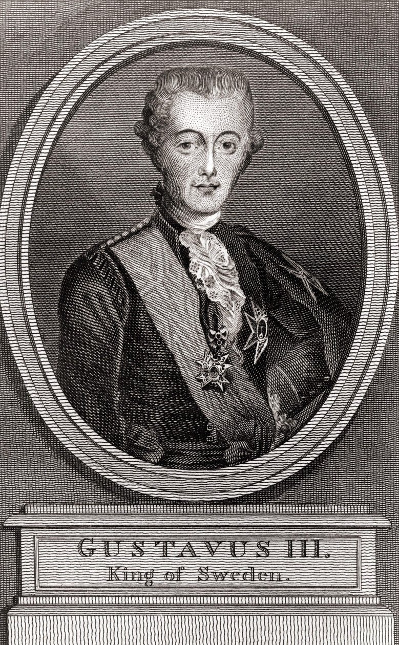 Retrato de Gustavo III (1746-1792), Rey de Suecia de 1771 a 1792. Grabado de 1787. Colección a los Soldados de Ayer de Unknown artist