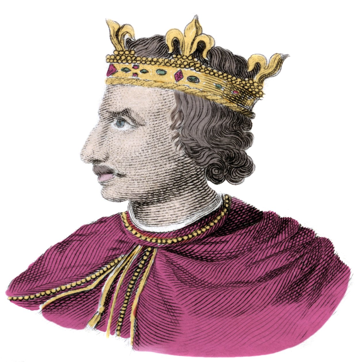 Retrato de Enrique I Beauclerc (1068-1135), tercer rey normando de Inglaterra. Grabado del siglo XIX de Unknown artist