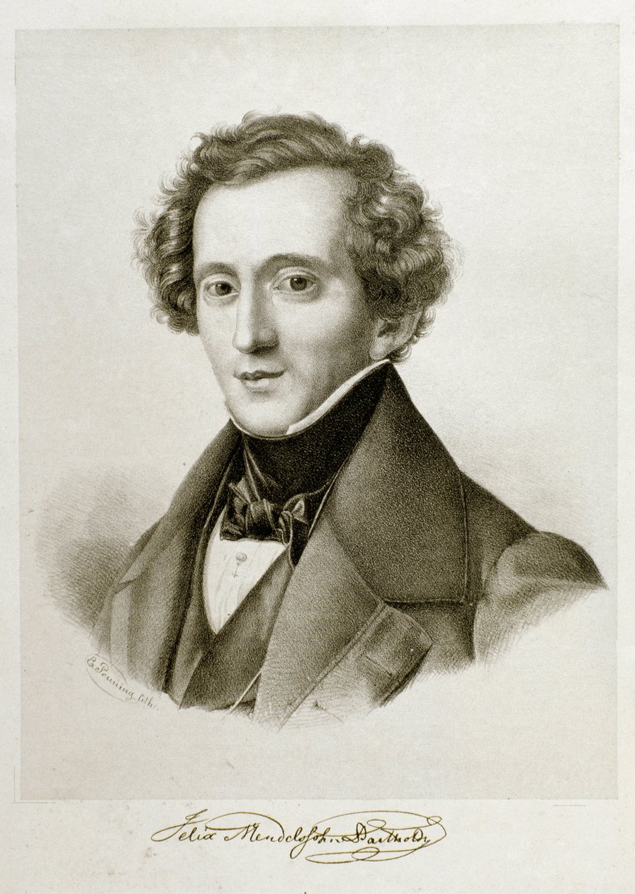 Retrato de Jakob Ludwig Felix Mendelssohn Bartholdy (1809-1847), director y compositor alemán. Litografía del siglo XIX Museo Bibliográfico Musicale, Bolonia de Unknown artist