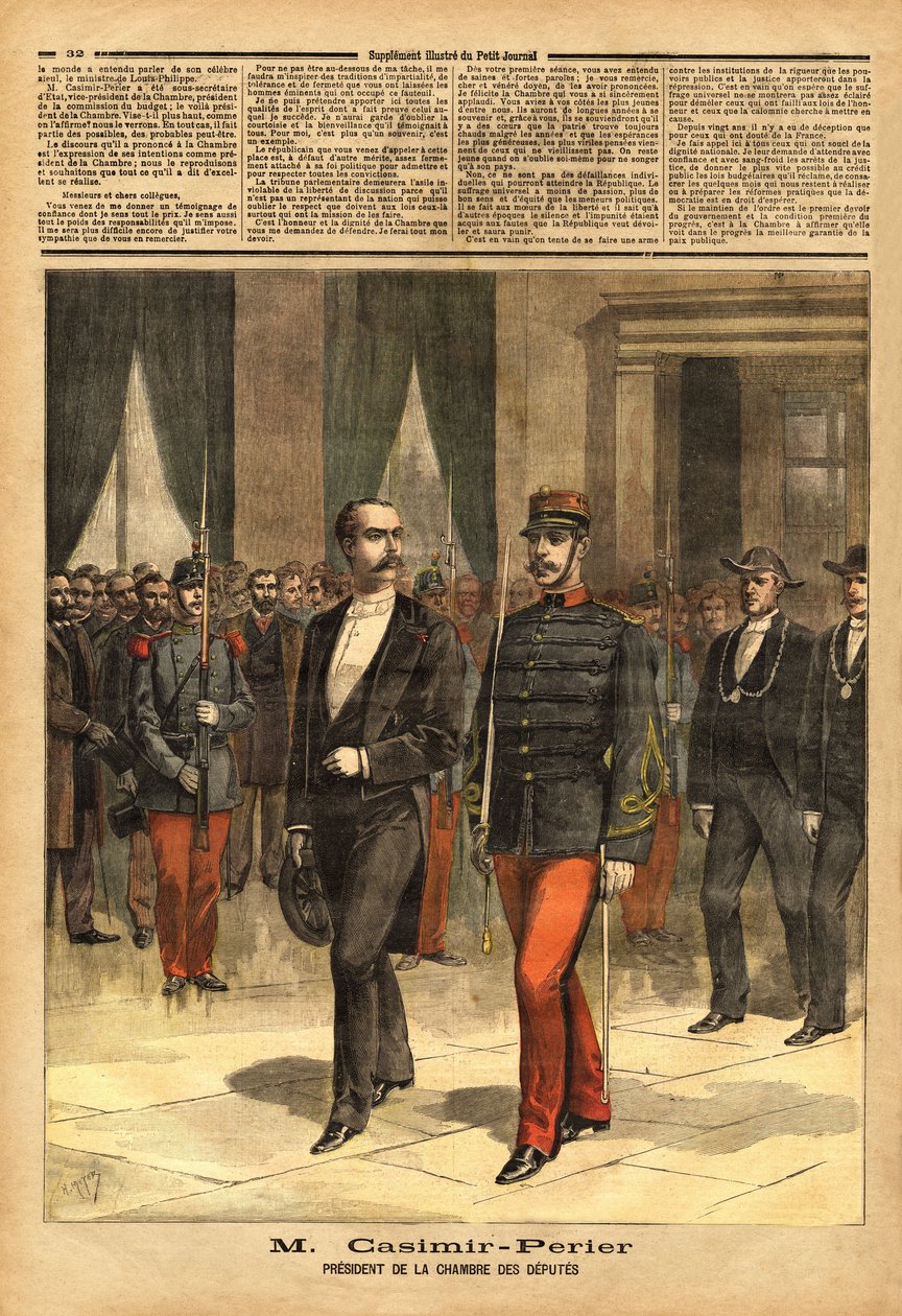 Retrato de Jean Casimir-Perrier (1847-1907), nuevo presidente de la Cámara de Diputados. Grabado en 