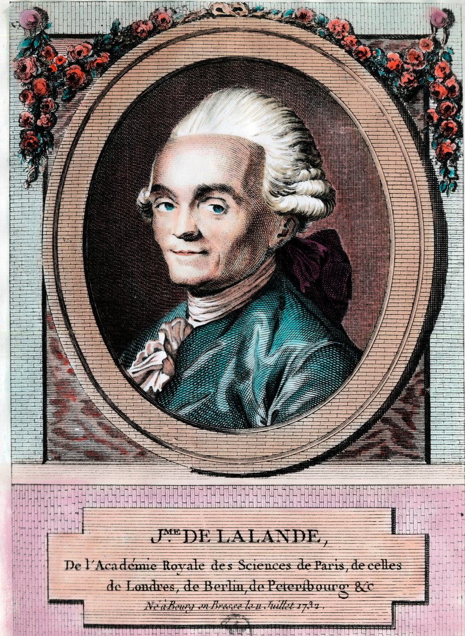 Retrato de Jean Jerome Lefrancois de Lallande (1732 - 1807), astrónomo francés. Grabado del siglo XVIII. Colección privada. de Unknown artist