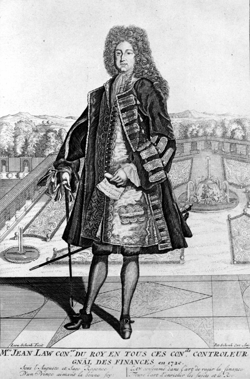 Retrato de John Law (1671 - 1729) de pie, financiero escocés que causó la bancarrota en 1720 (Evento de la calle Quincampoix) de Unknown artist