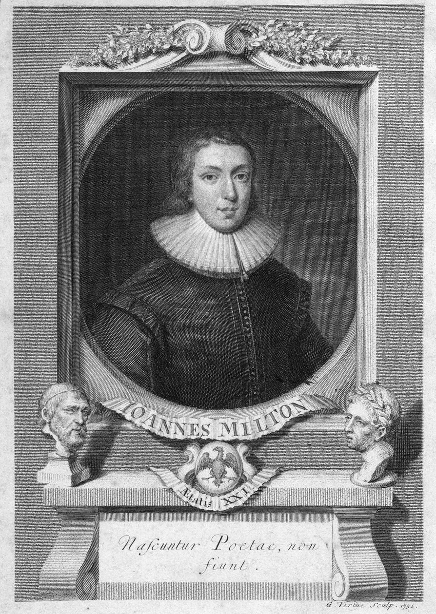 Retrato de John Milton, poeta y ensayista inglés (1608 - 1674). Grabado del siglo XVIII de Unknown artist