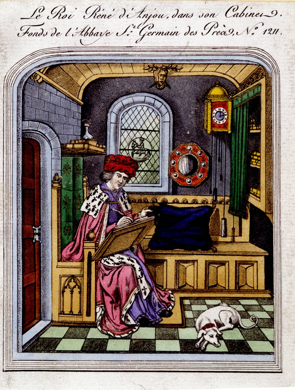 Retrato del Rey René de Anjou (1409-1480) también llamado René I de Nápoles o René de Sicilia, en su gabinete - grabado después de una miniatura de Unknown artist