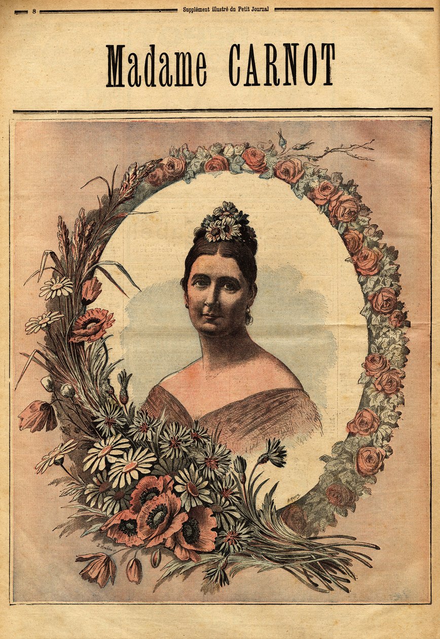 Retrato de Madame Cecile Dupont-White (1841-1898), casada en 1863 con Sadi Carnot (1837-1894) presidente de la república francesa de 1887 a 1894. Grabado en "Le petit journal illustré" 29/11/1890. Colección Selva de Unknown artist