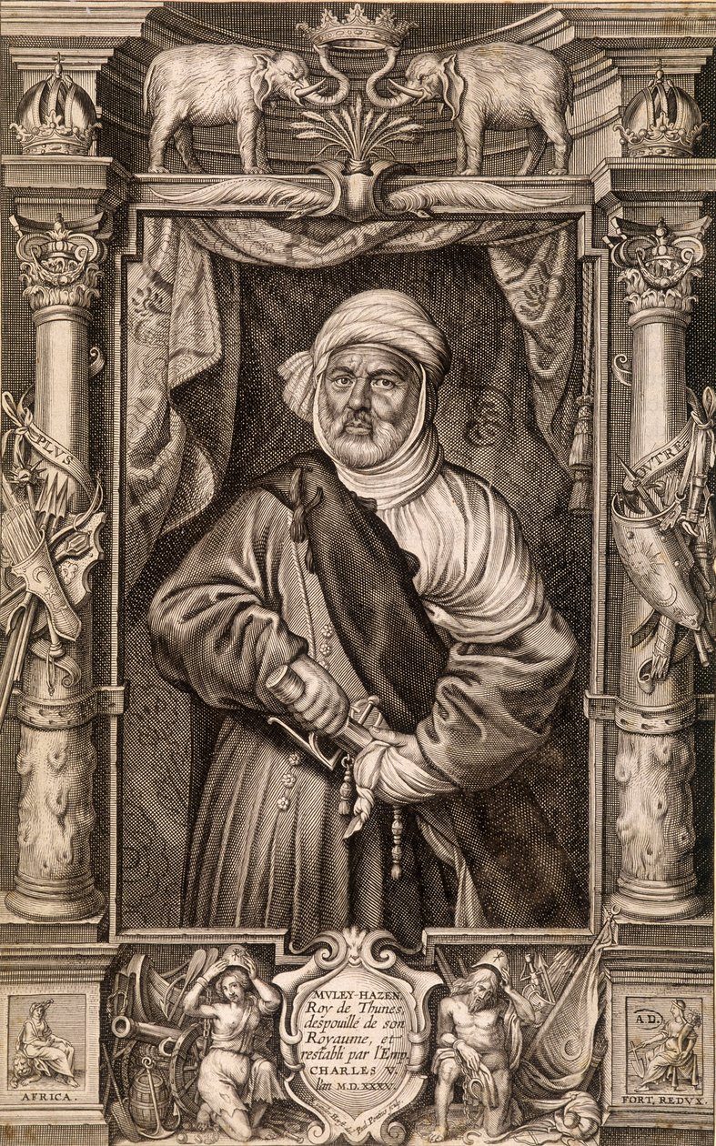 Retrato de Muley Hazen (rey moro), Rey de Túnez despojado de su reino y restaurado por el Emperador Carlos V, Túnez 1535 de Unknown artist