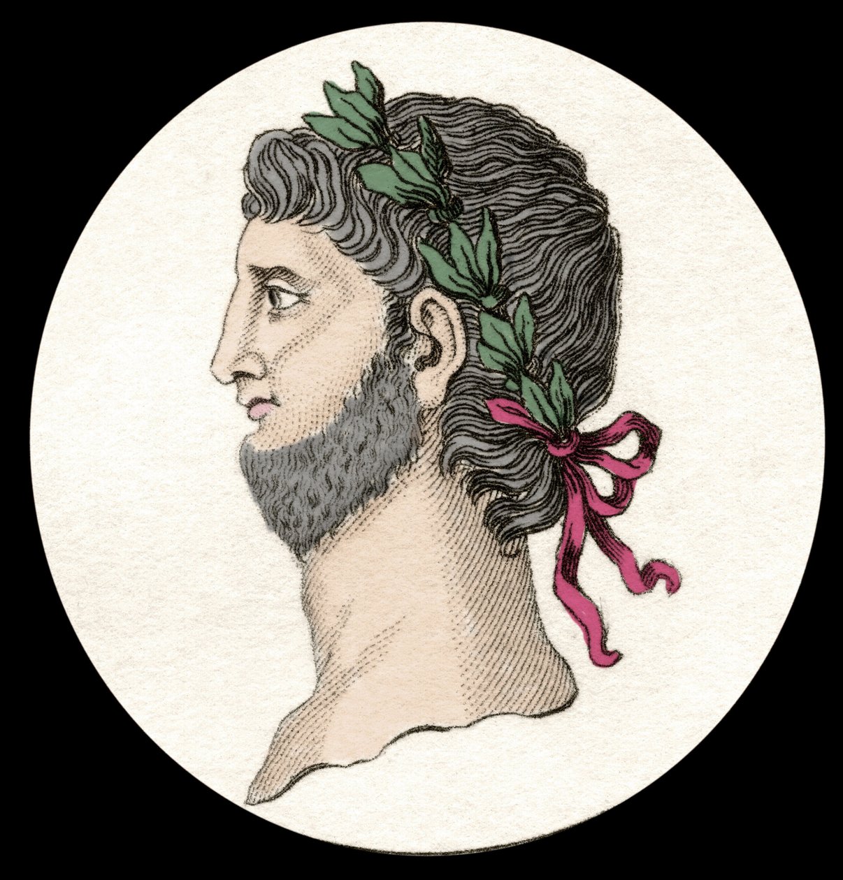 Retrato de Nerón Claudio César Augusto Germánico (37-68 d.C.), emperador romano. Grabado del siglo XIX de Unknown artist