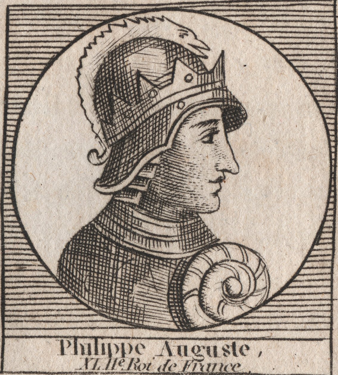Retrato de Felipe II llamado Felipe Augusto (1165-1223) - grabado de “Instruction sur l