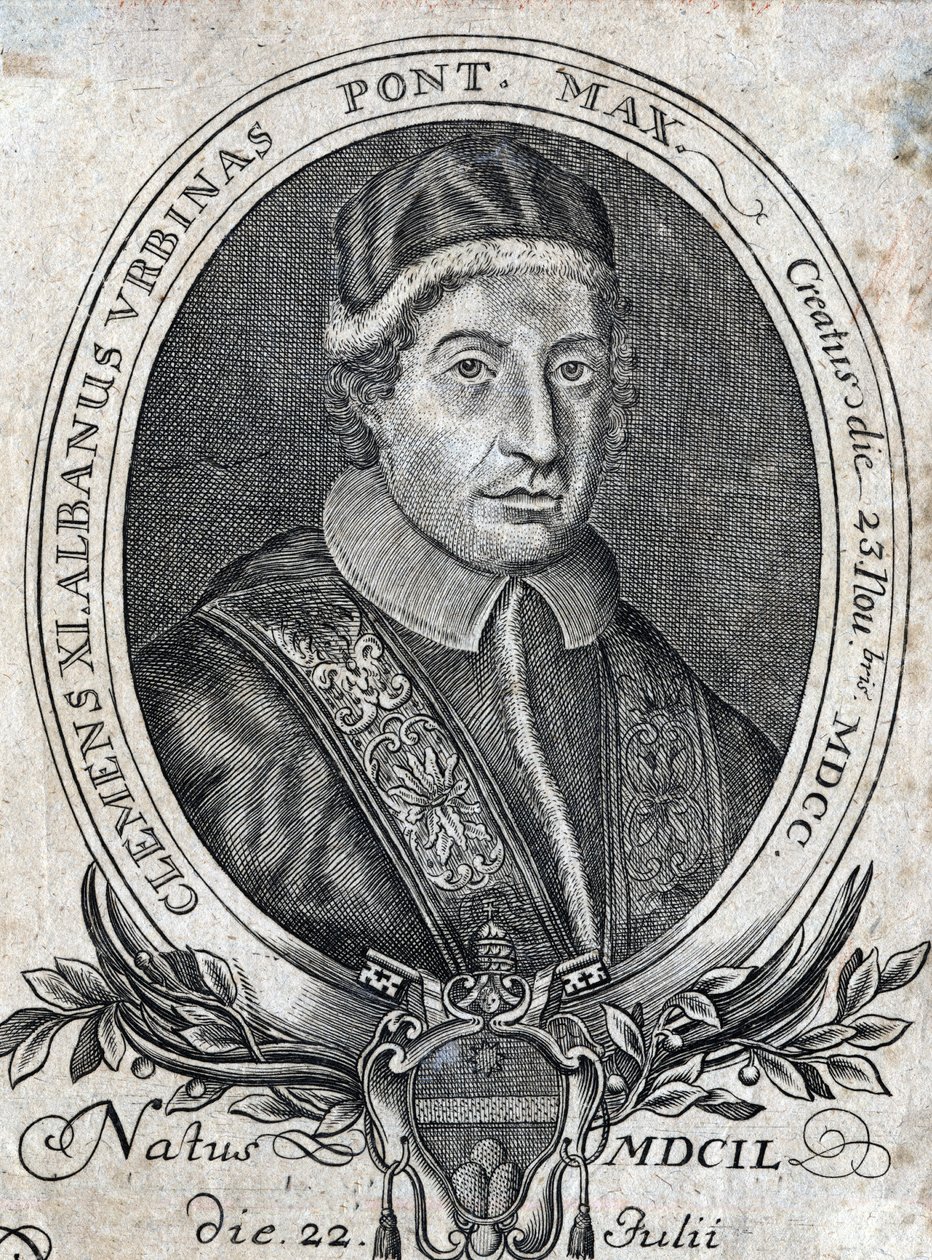 Retrato del Papa Clemente XI (Gianfrancesco Albani) (1649 - 1721), 241º Papa. Grabado del siglo XVIII de Unknown artist