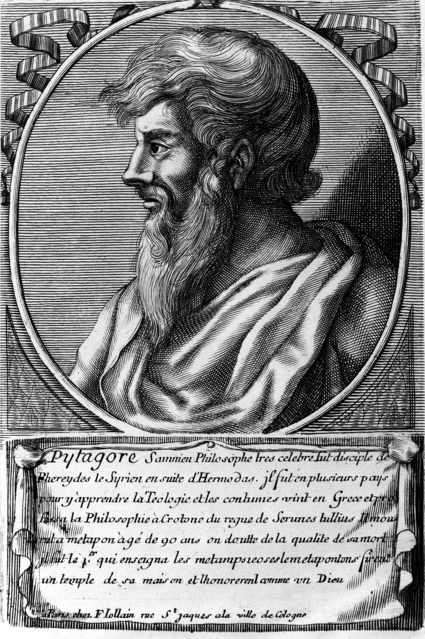 Retrato de Pitágoras (ca. 570 - alrededor de 480 a.C.), matemático y filósofo griego. Grabado del siglo XVIII de Unknown artist