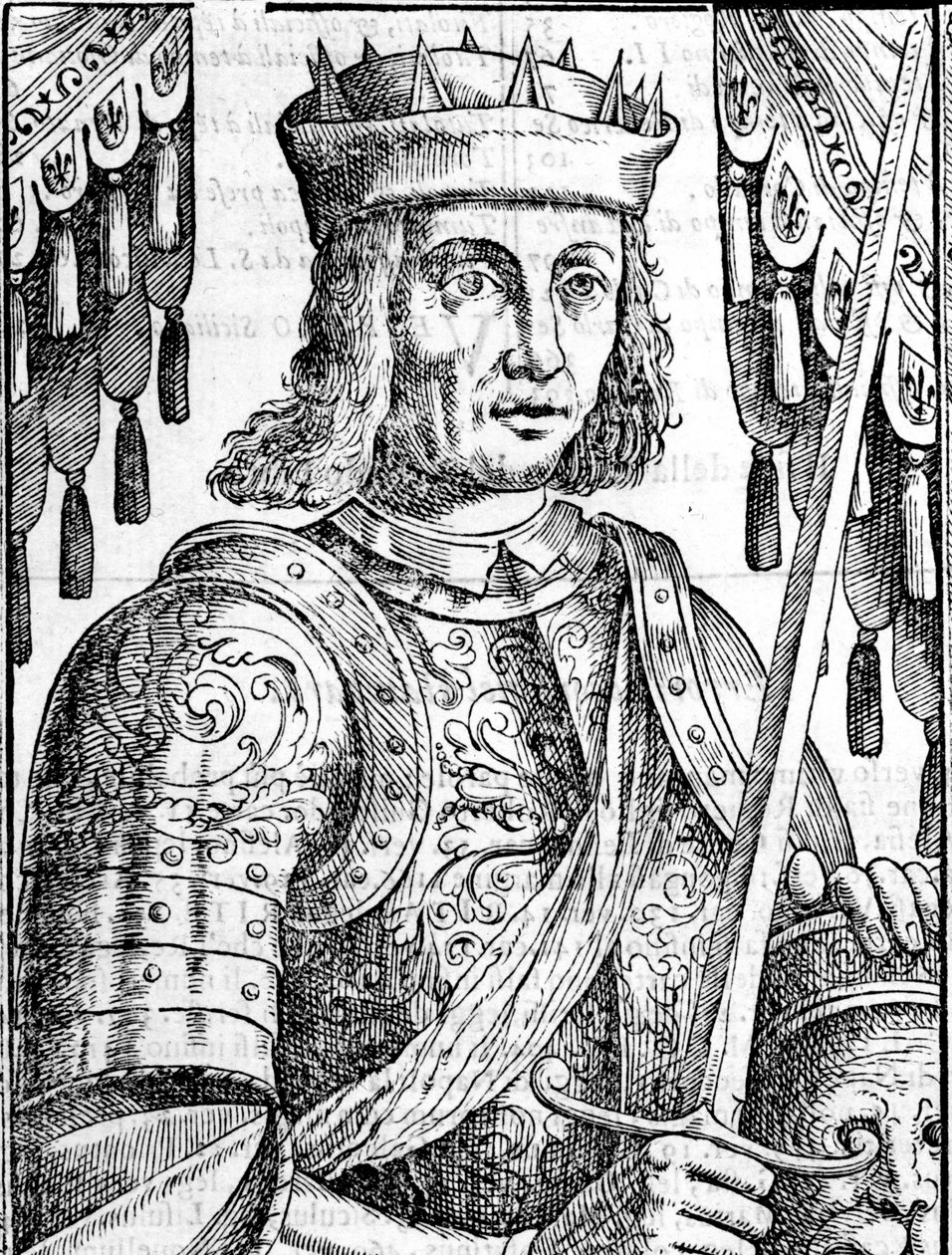 Retrato de Roger II de Hauteville (Ruggero Altavilla) (1097-1154), fundador de la monarquía de Sicilia. Xilografía del siglo XVI. de Unknown artist