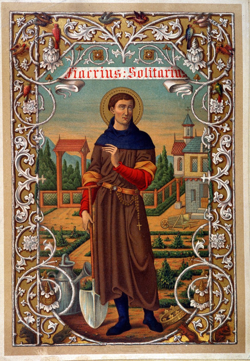 Retrato de San Fiacre (jardinero, ermita cerca de Meaux), libro s.d. siglo XIX de Unknown artist