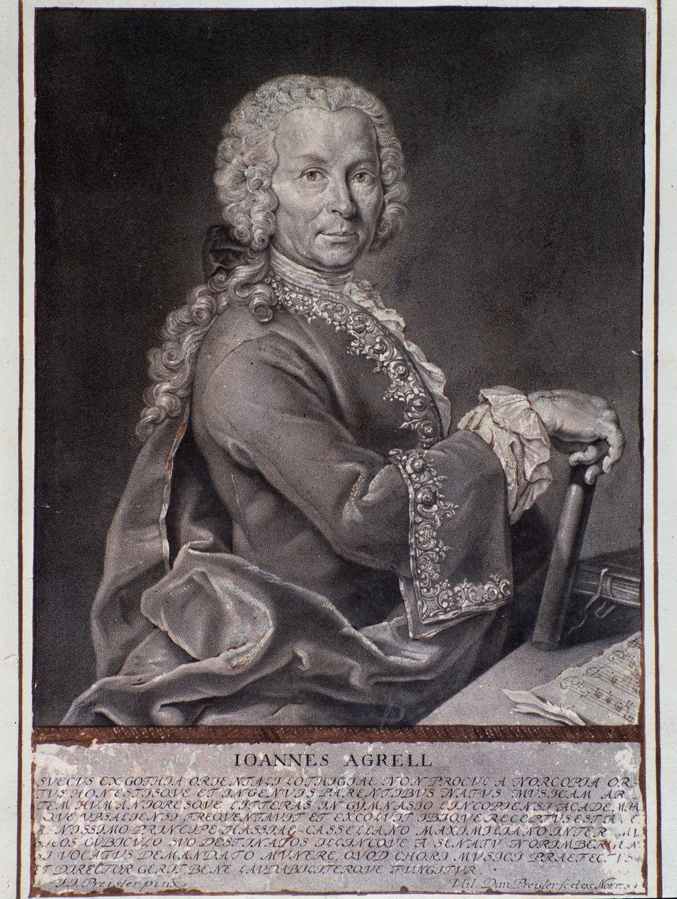 Retrato del compositor y violinista sueco Johan Joachim Agrell (Grabado) de Unknown artist