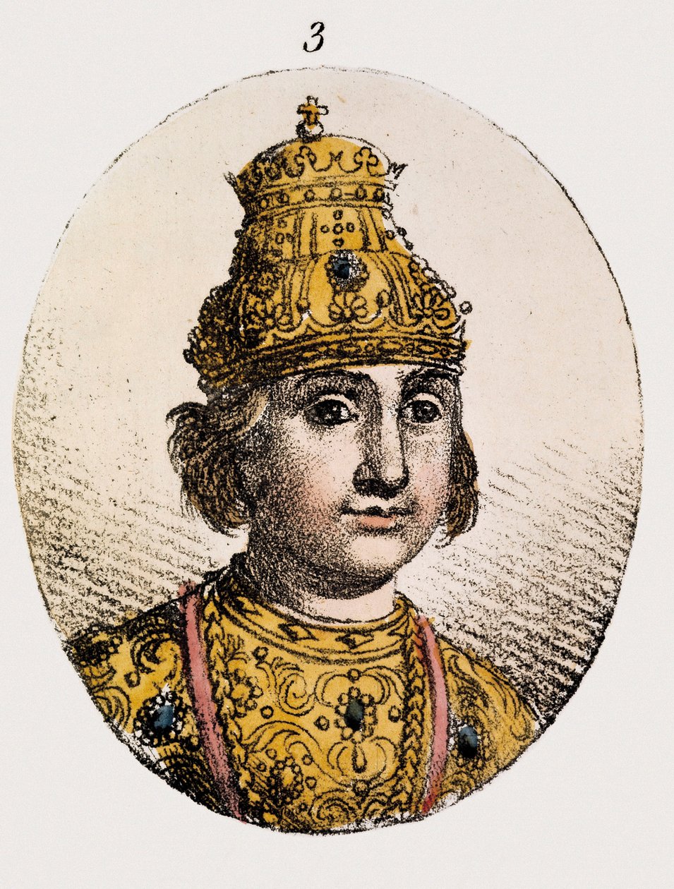 Retrato de Teodoro Fiódor II Borísovich Godunov (grabado coloreado) de Unknown artist